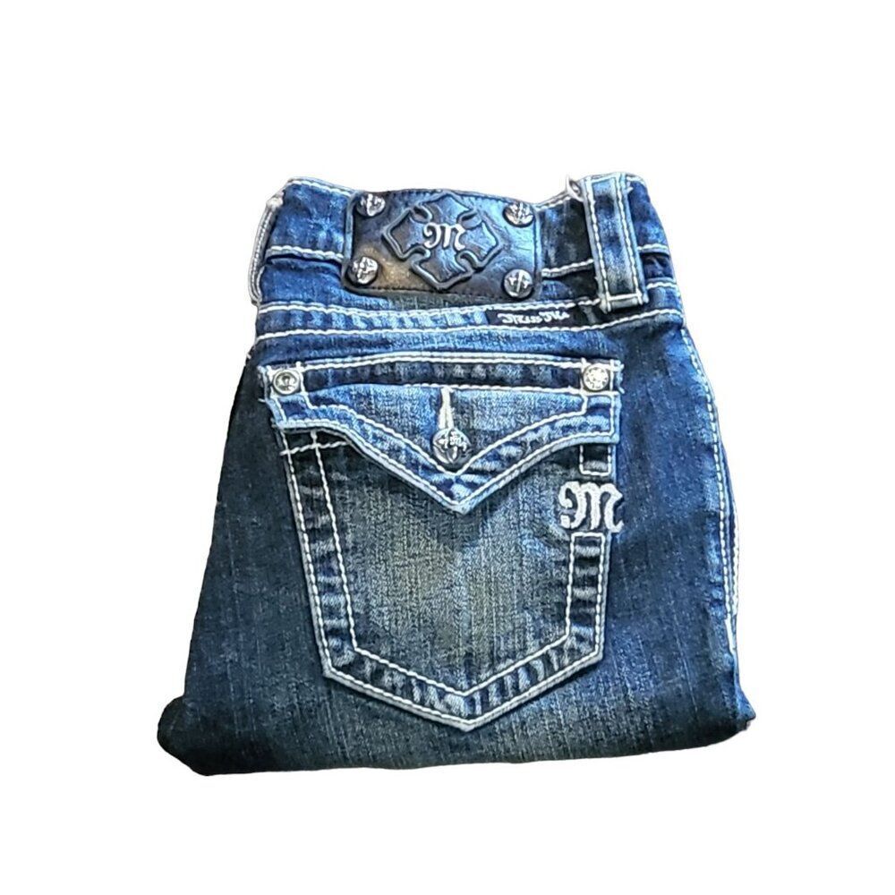 Miss Me JS4009C9 Crop Jeans Women Sz‎ 27 Blue Denim Embroidered Cowgirl Boho
